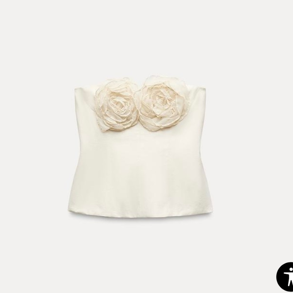Linen strapless crop top with floral design